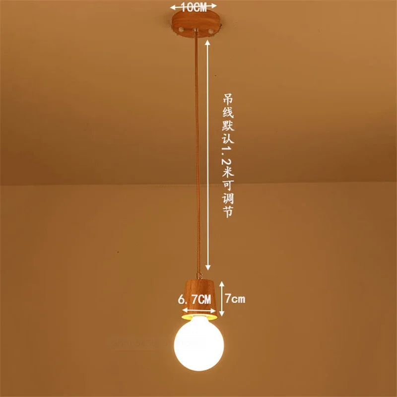 Vintage oak wood pendant light modern design - vue 8 sur 15