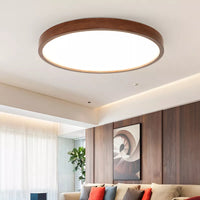 Ultra-slim Chinese walnut round wood ceiling light, Nordic design for bedroom, study, balcony or hallway