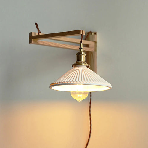 Foldable wooden and glass wall light nordic retro style - vue 5 sur 10