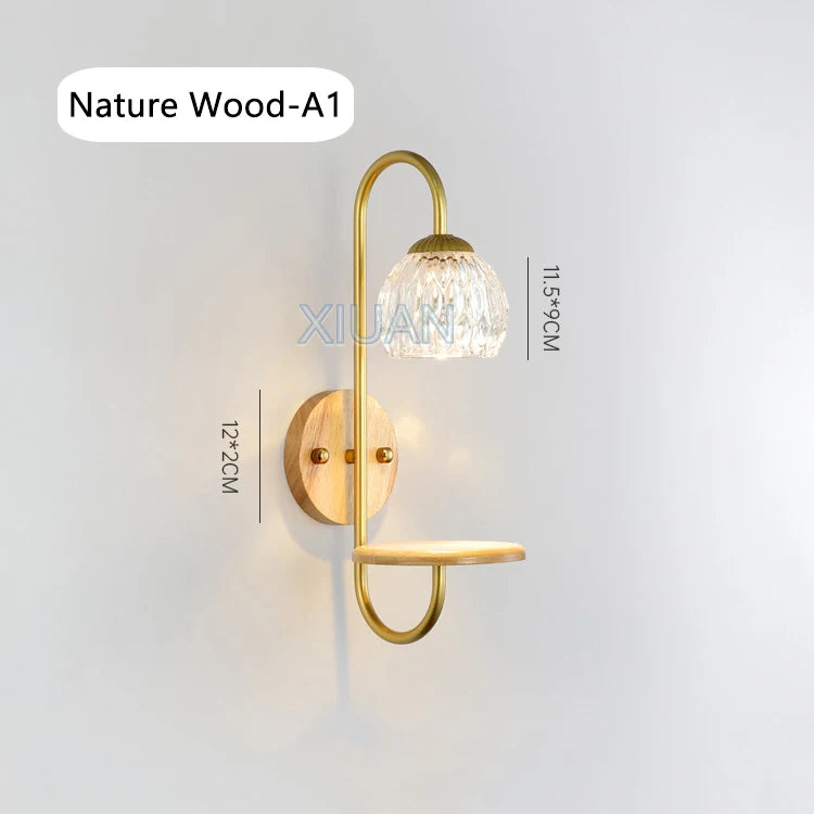 Modern LED wall lights with clear glass shelf