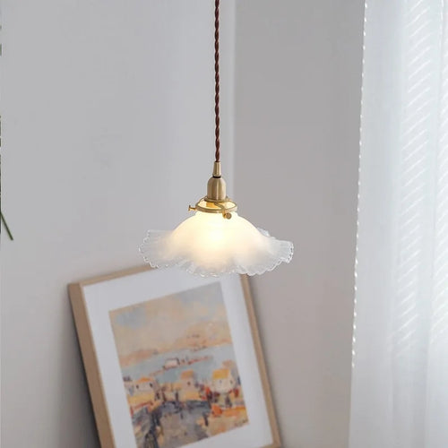 Nordic vintage glass and brass pendant light - vue 5 sur 6