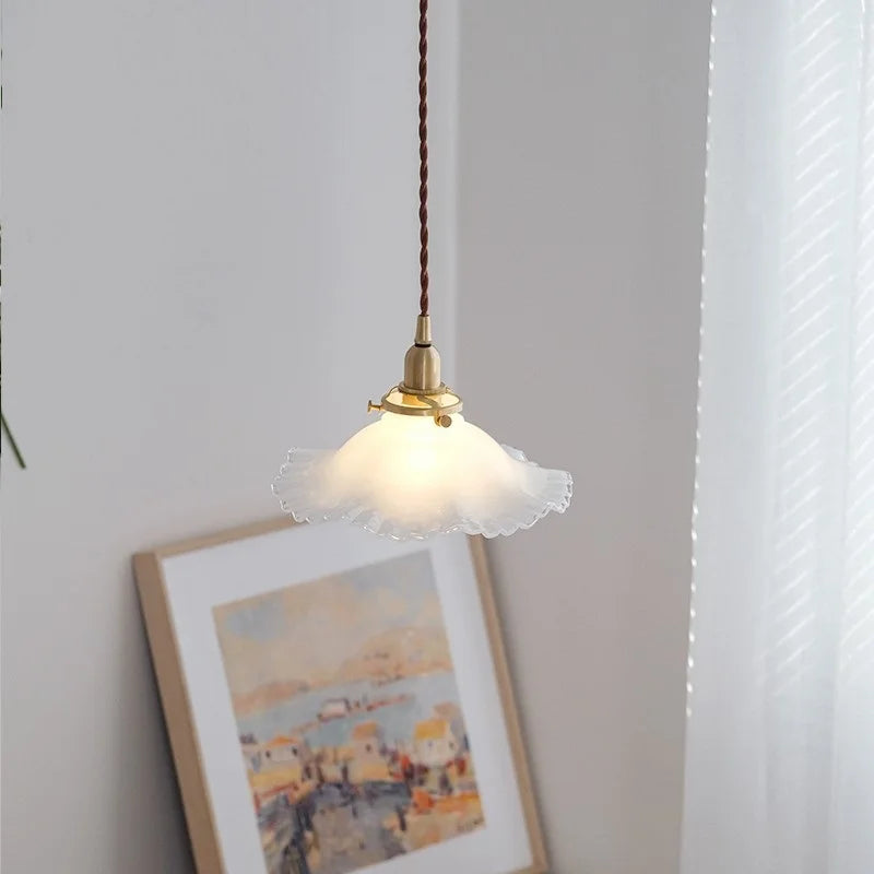 Nordic vintage glass and brass pendant light - vue 4 sur 6