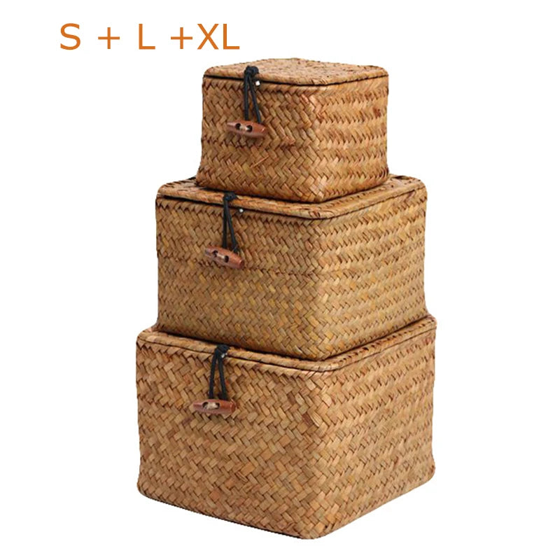 handwoven seaweed storage basket with lid - vue 14 sur 14