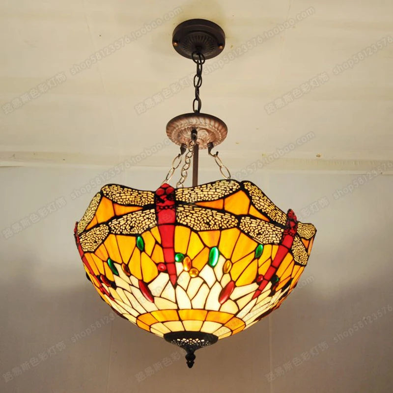 European style dragonfly bedside lamp in Tiffany glass