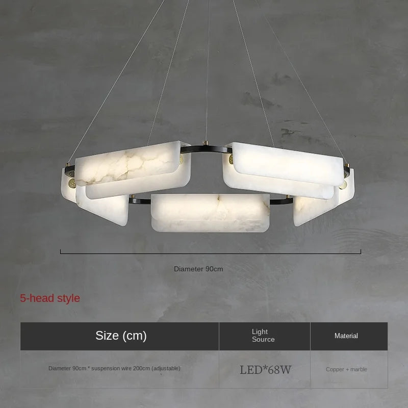 Modern designer chandelier in pure natural marble and copper - vue 9 sur 11