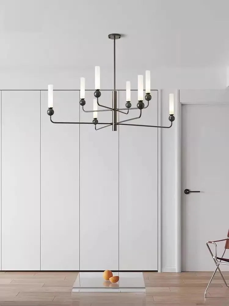 Vintage luxury marble and copper LED pendant chandelier - vue 4 sur 10
