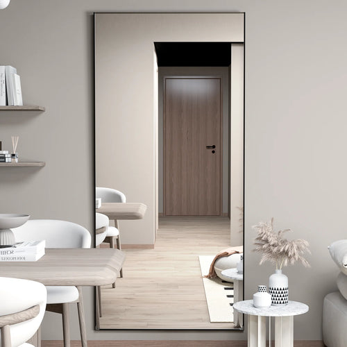 CASSILANDO Full Length Mirror 65" * 24", Floor Standing Mirror, Black Metal Frame Mirror， Full Body Mirror