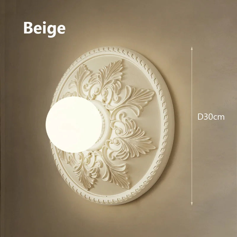 High-end French round retro wall light with glass lampshade