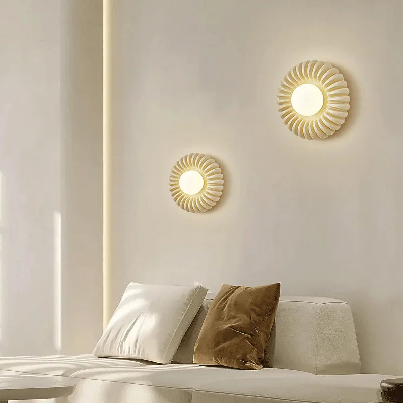 High-end retro round white glass wall light