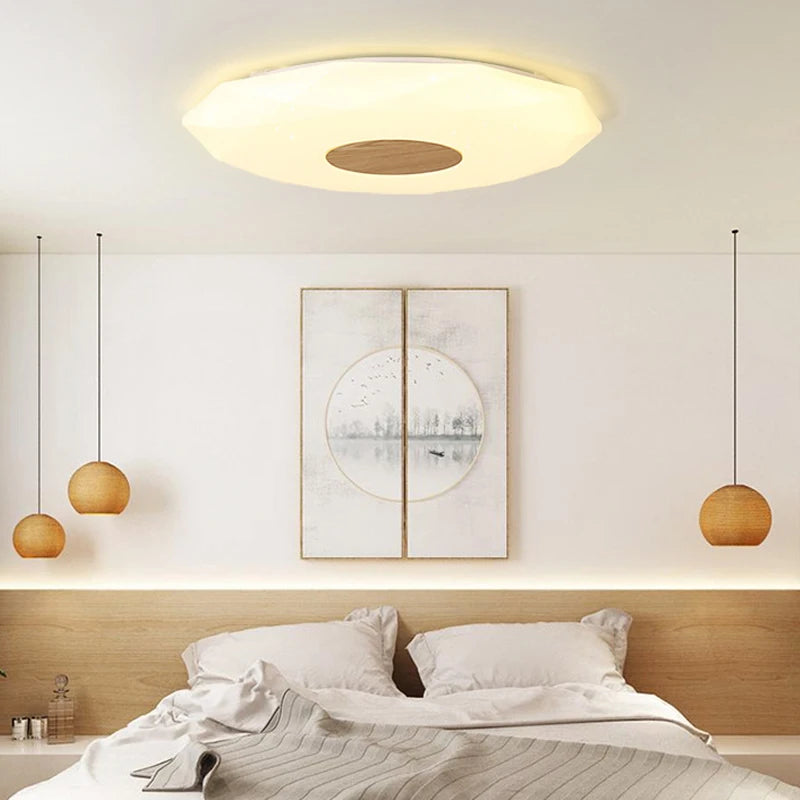 Minimalist solid wood LED ceiling light star diamond - vue 6 sur 9