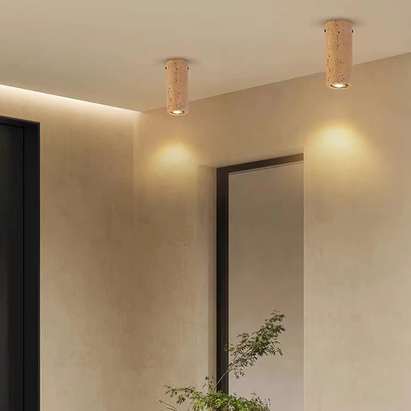 Cylindrical natural stone ceiling light - vue 3 sur 8