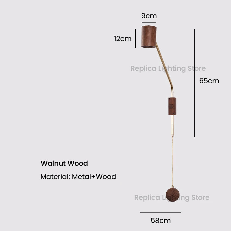 Vintage wooden swing arm wall light for hotel or café