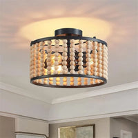 Handmade wooden bead ceiling light vintage style for a cosy home