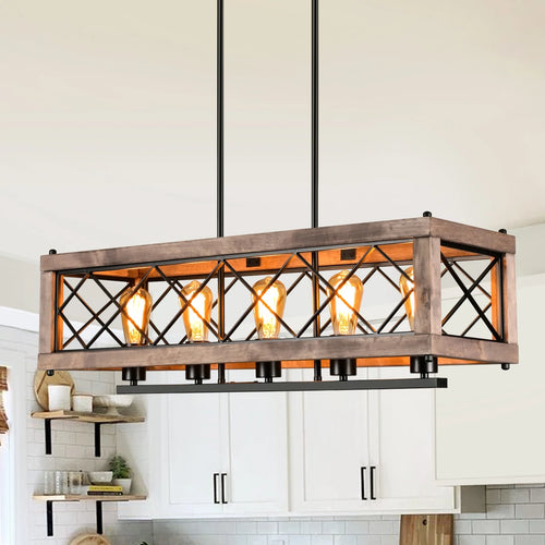 Rustic metal and wood chandelier - vue 2 sur 7