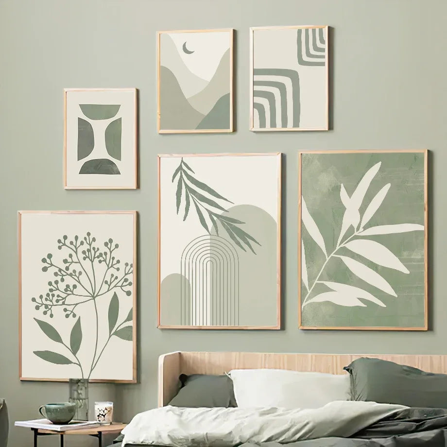 abstract geometric plant boho wall art for home decor