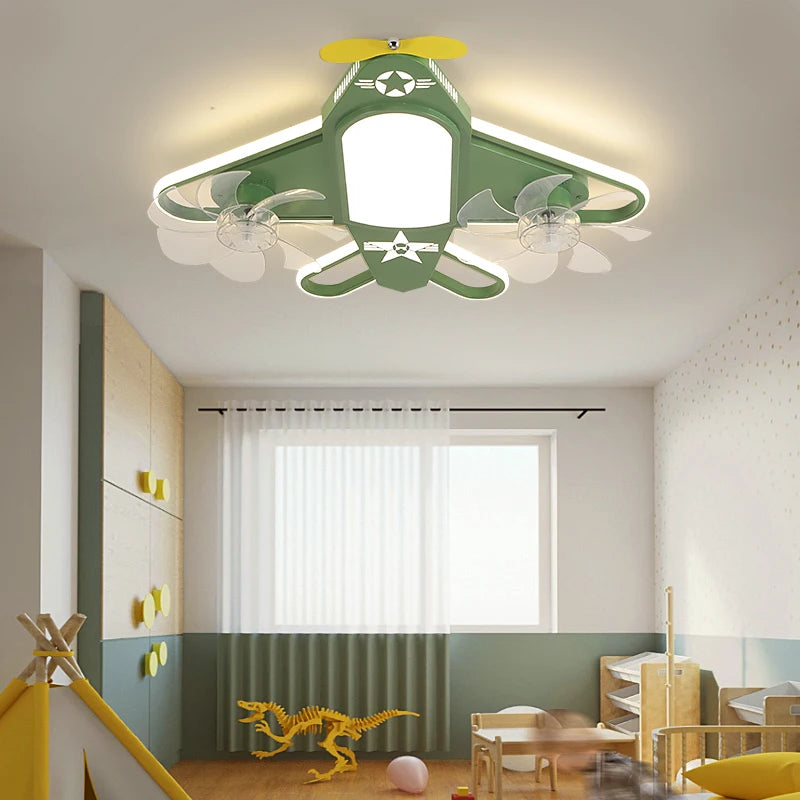 Modern children's ceiling fan with dimmable LED lighting and remote control - vue 5 sur 10