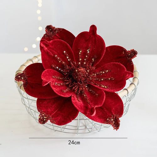 Artificial glitter Christmas flower for tree decorations 1 piece - vue 10 sur 12