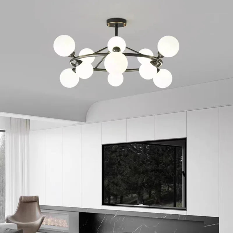 Modern acrylic and black gold brass chandelier for indoor lighting - vue 4 sur 12