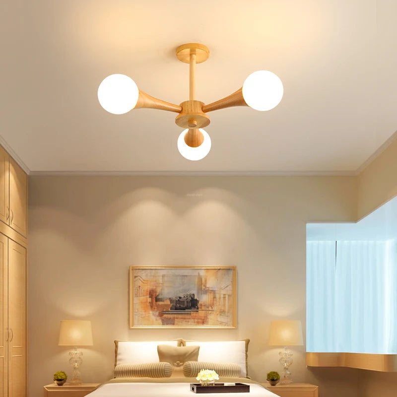 Japanese nordic solid wood log chandelier - vue 5 sur 9