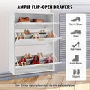 shoe cabinet with drop-down drawers for self-contained storage