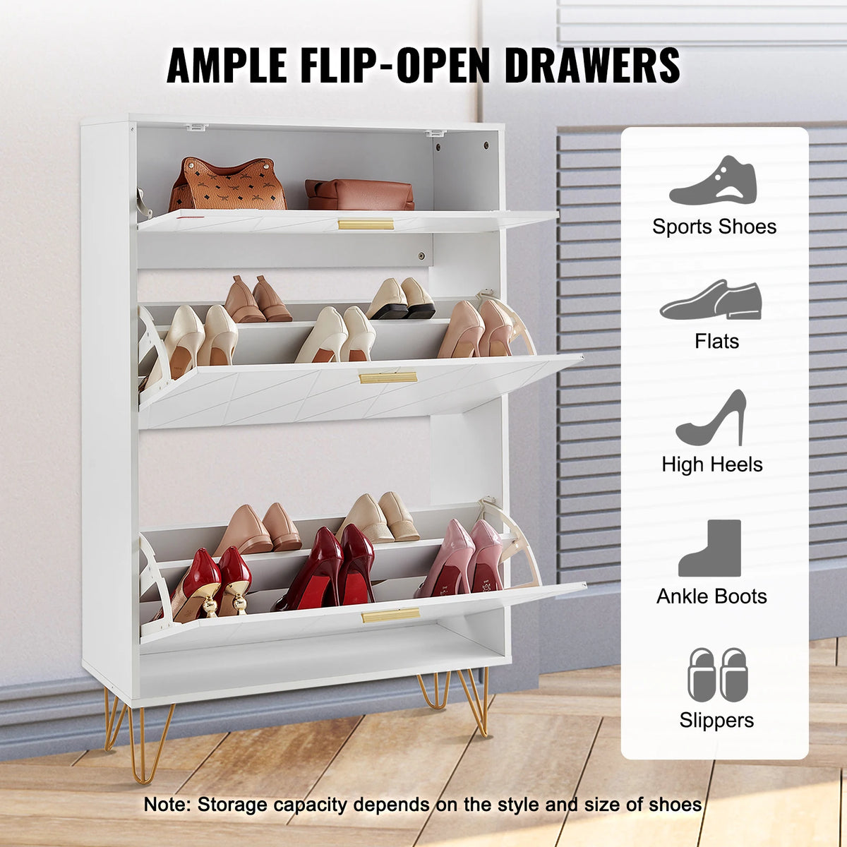 shoe cabinet with drop-down drawers for self-contained storage - vue 5 sur 10