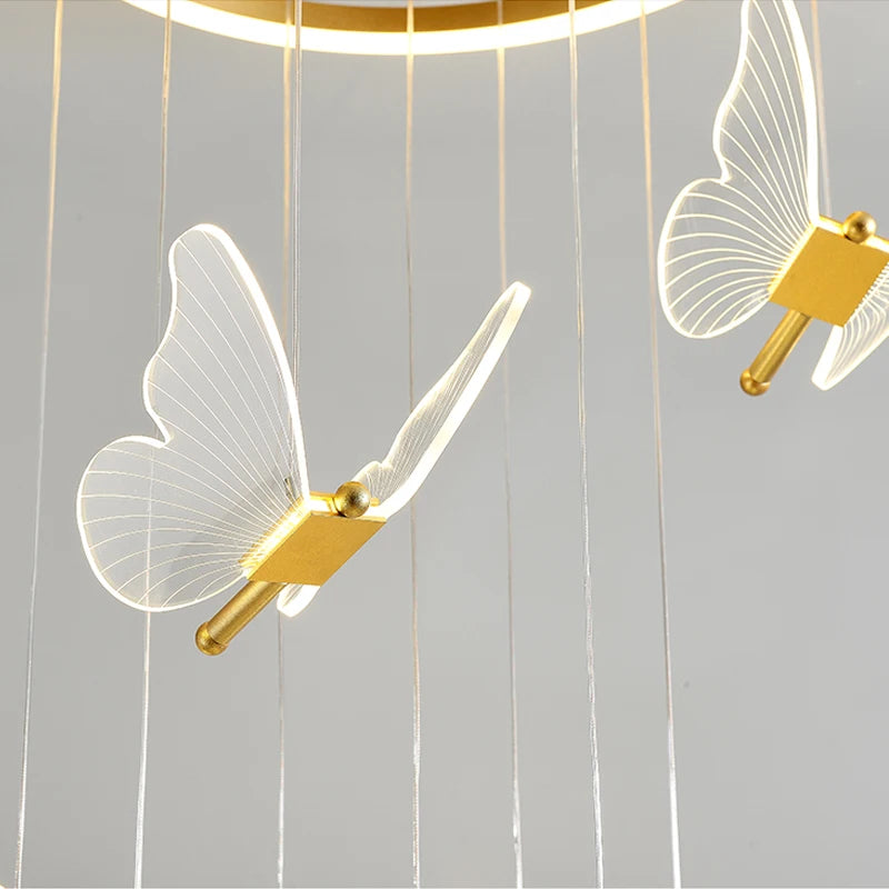 Modern acrylic butterfly stair chandelier LED crystal design - vue 5 sur 13