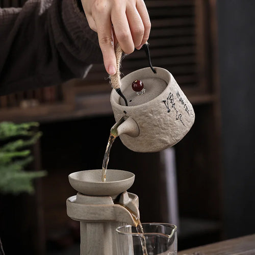 Retro Japanese kungfu ceramic textured tea set - vue 6 sur 7