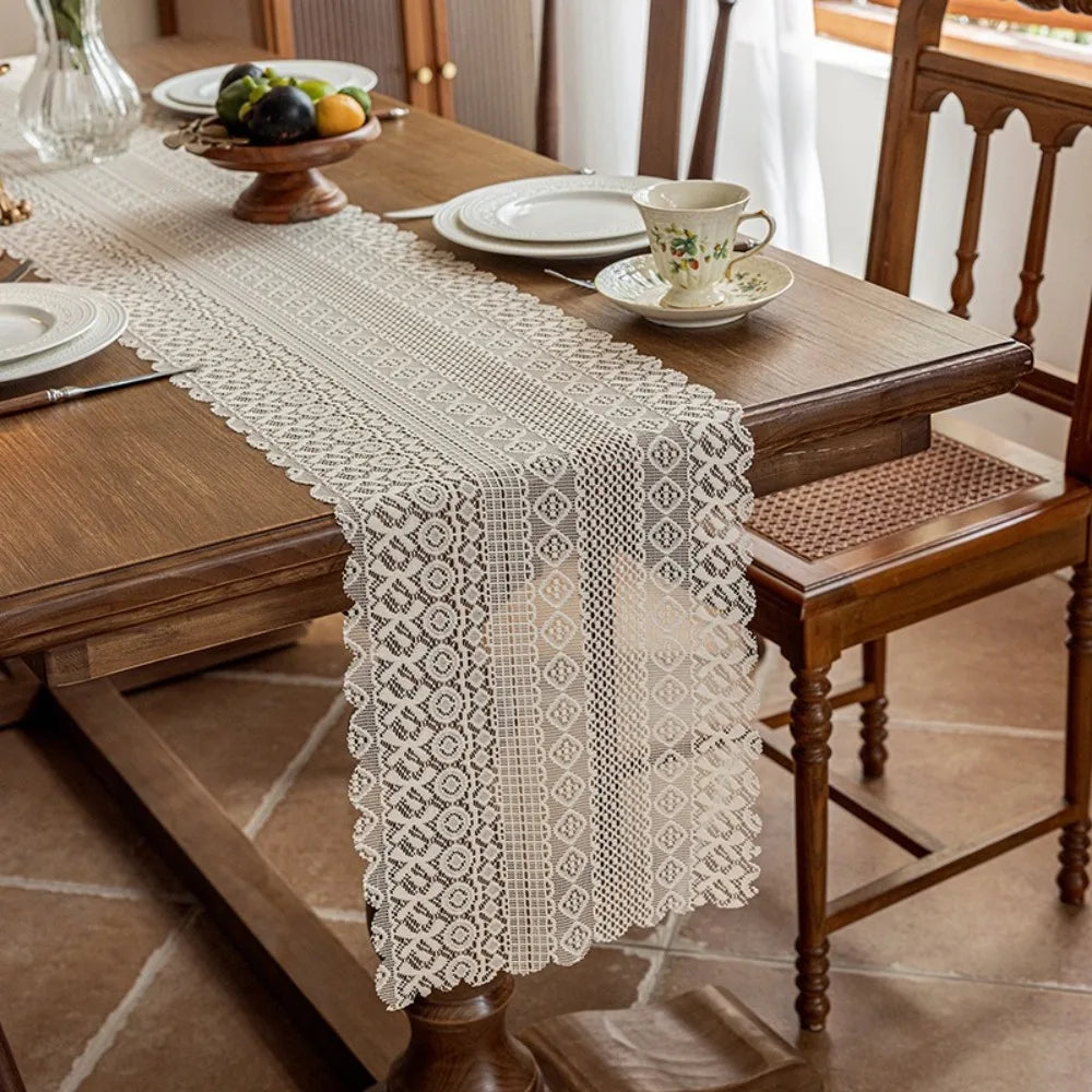 Vintage lace openwork table runner romantic style