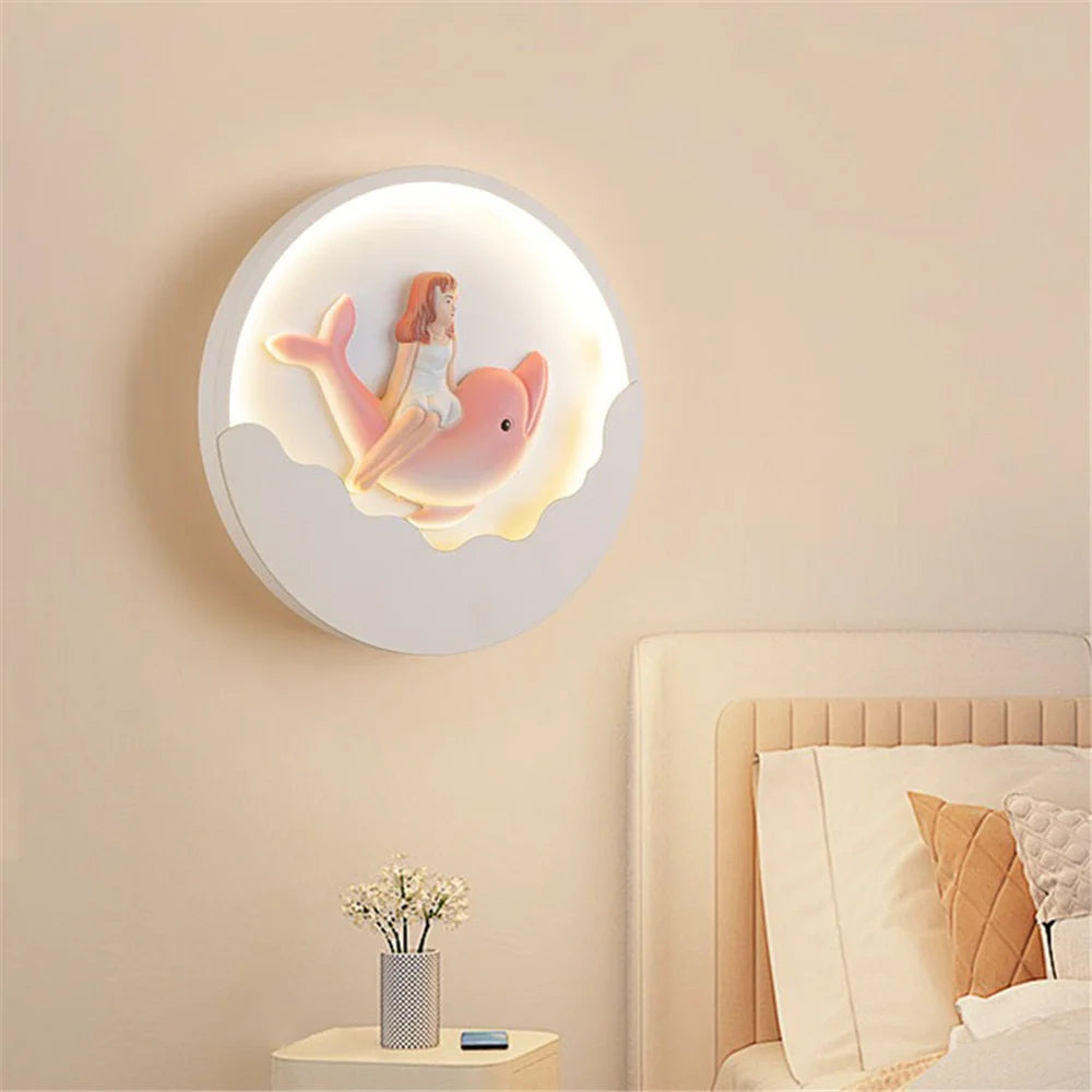 Round LED wall light bear and rabbit for children - vue 4 sur 10