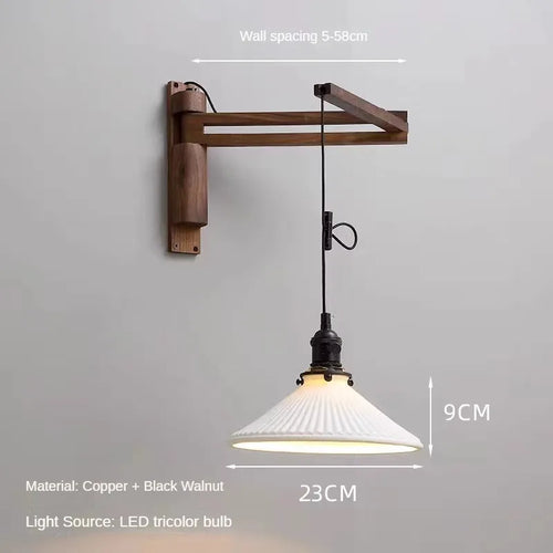 Retro folding walnut wall lamp for nostalgic ambience - vue 11 sur 11
