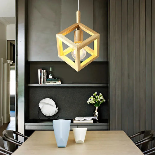 Modern solid wood pendant light for indoor lighting - vue 2 sur 7