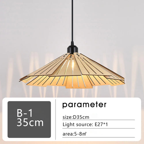 Japanese retro wooden pendant light for interior decoration - vue 12 sur 13