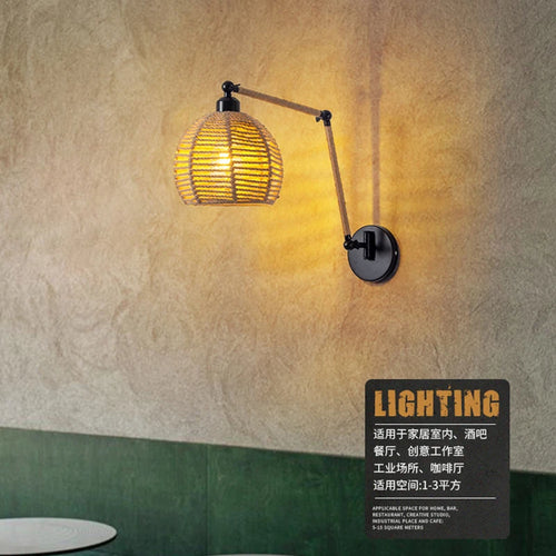 Nordic telescopic wall lamp with adjustable swivel arm and hemp rope - vue 5 sur 22