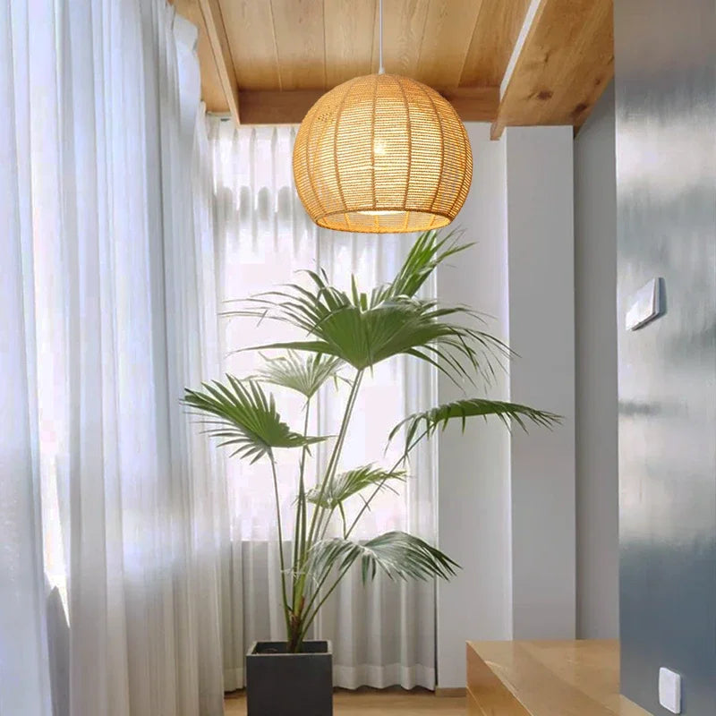 Modern Nordic LED pendant light in iron and hemp rope