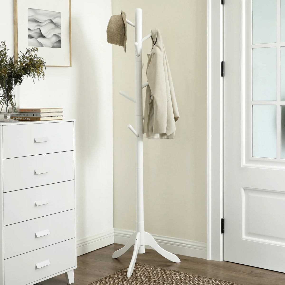 VASAGLE Standing Coat Rack, Solid Wood Coat Rack, Tree-Shaped Coat Rack with 8 Hooks, 3 Height Options, for Clothes, Hats, Bags - vue 4 sur 7