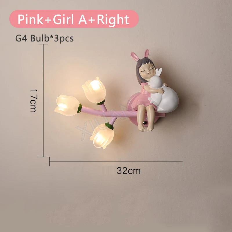 Led g4 wall light girl rabbit flower for children - vue 10 sur 22