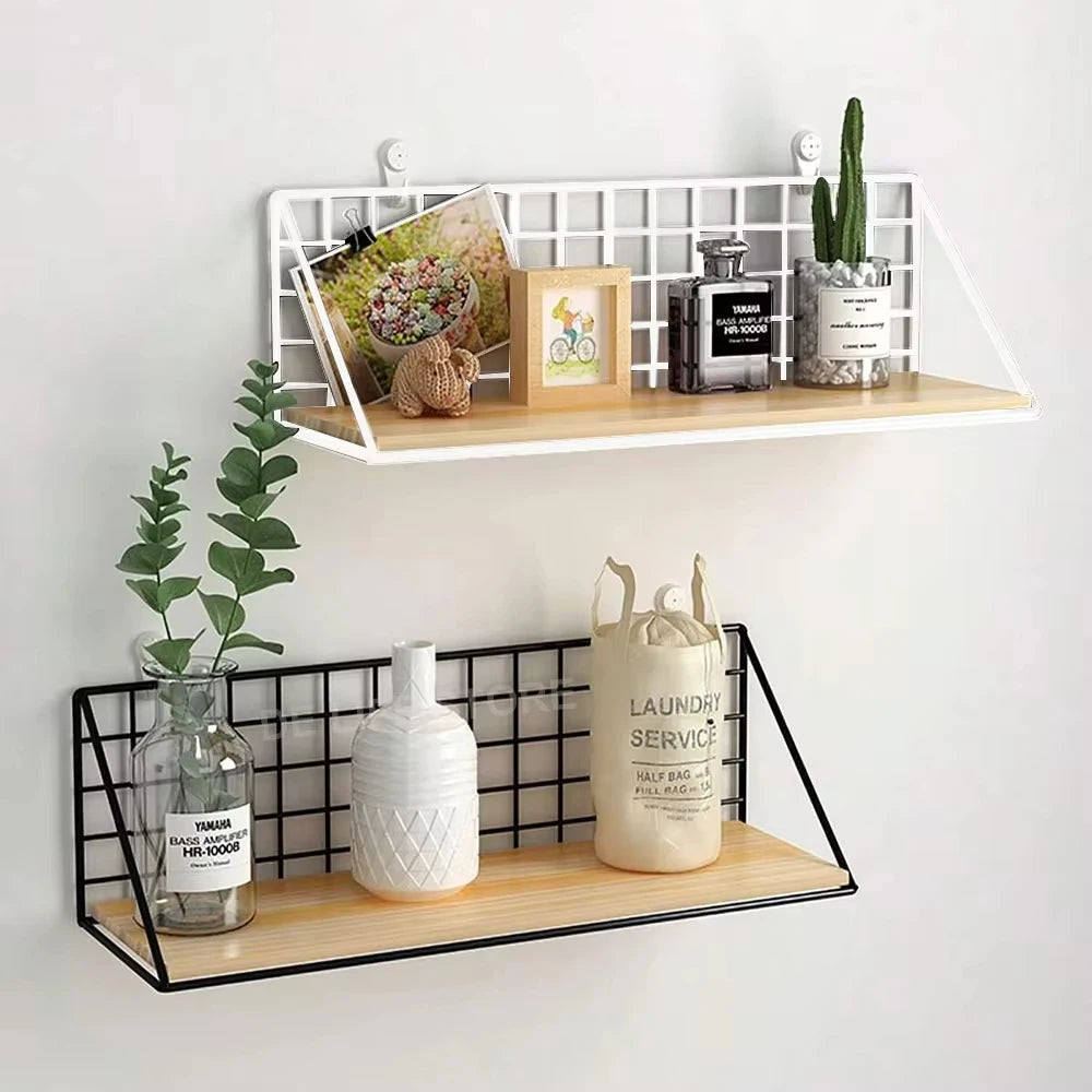 wooden hanging wall shelves for decorative storage