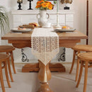 Boho crochet lace table runner with beige tassels