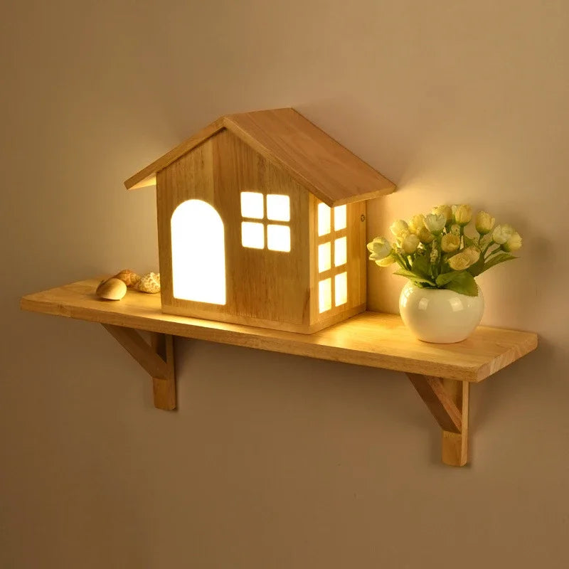 Modern creative wooden wall light for children