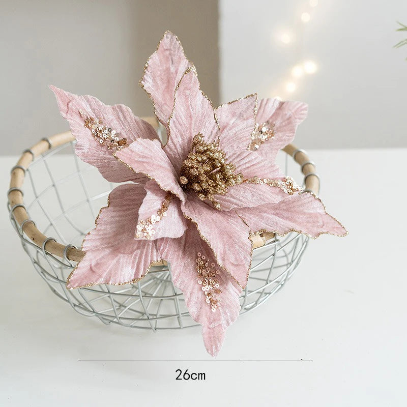Artificial Christmas flower in glitter velvet festive decoration for home - vue 7 sur 12