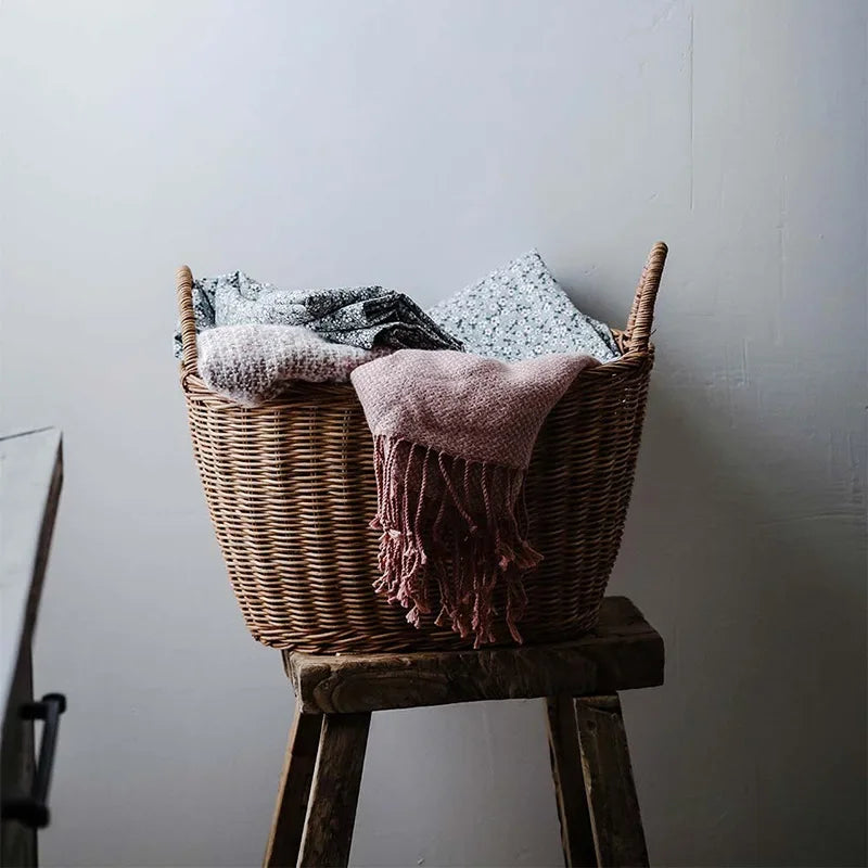 Multifunctional natural rattan laundry basket for storage and organisation