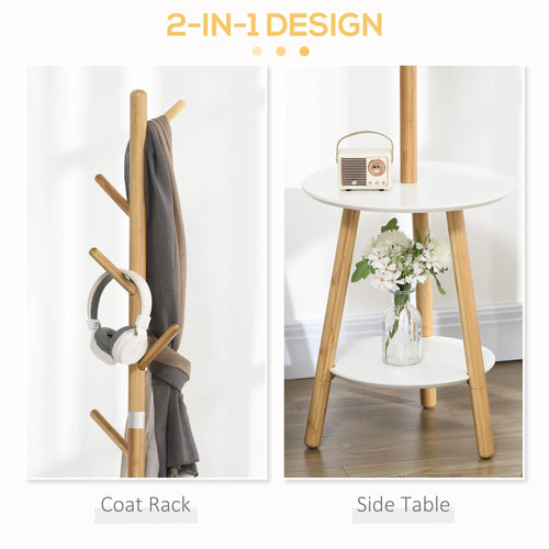HOMCOM 2 in 1 bamboo stand rack with 2 shelves 5 hooks 39,5x39,5x171 cm - vue 5 sur 7