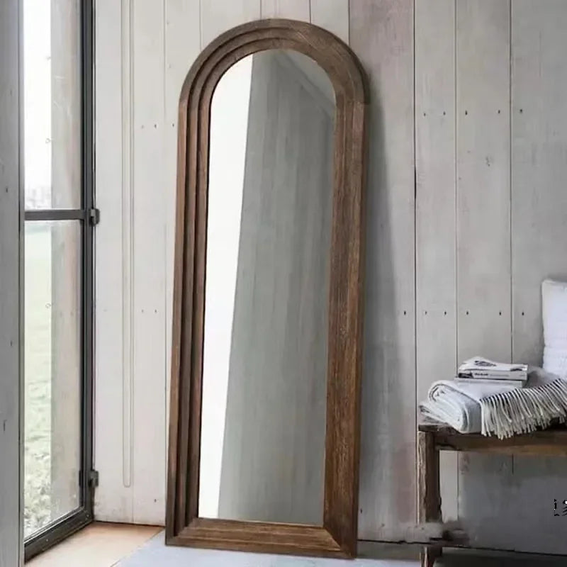 Vintage wooden mirror for aesthetic decoration and makeup