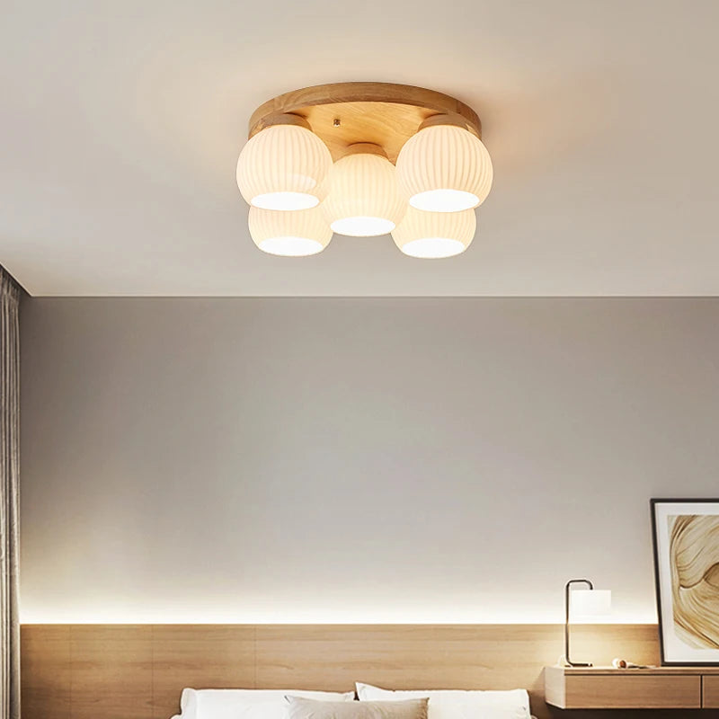 Nordic log pendant light Japanese tatami solid wood ceiling lamp