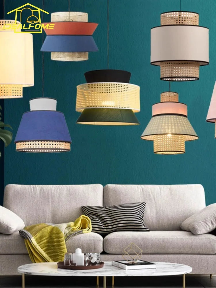 Japanese wabi-sabi style woven rattan decorative pendant light for interiors