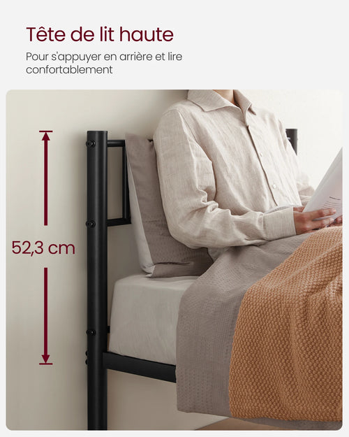 VASAGLE Single Bed Frame, Metal Bed Frame, Fits 90 x 190 cm Mattress, Easy Assembly, for Small Spaces, Guest Room, Black - vue 7 sur 7
