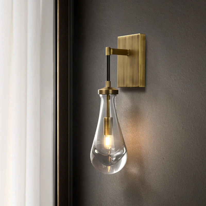 Minimalist luxury glass and copper LED wall light 2023