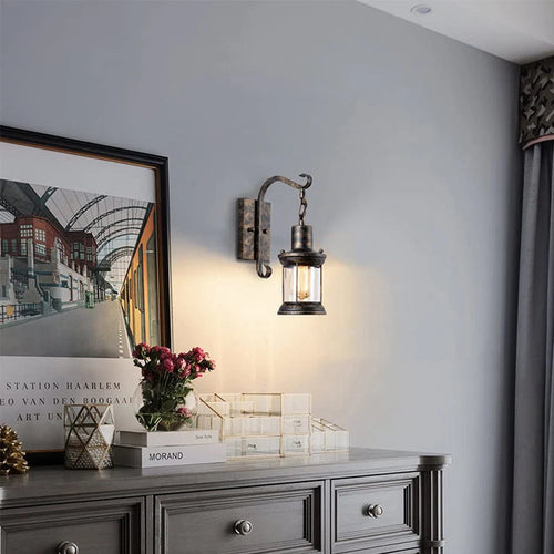 Vintage metal and glass wall light in retro industrial style - vue 5 sur 8