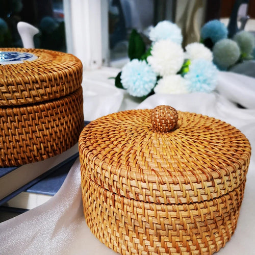 handmade rattan picnic basket with lid - vue 2 sur 7