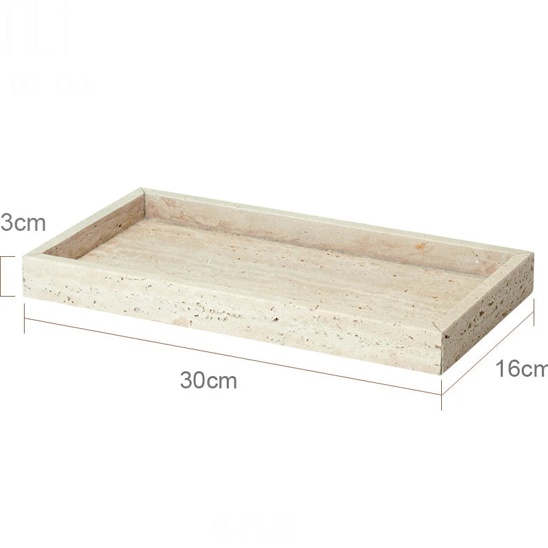 ensemble accessoires salle de bain en travertin beige naturel - vue 18 sur 28